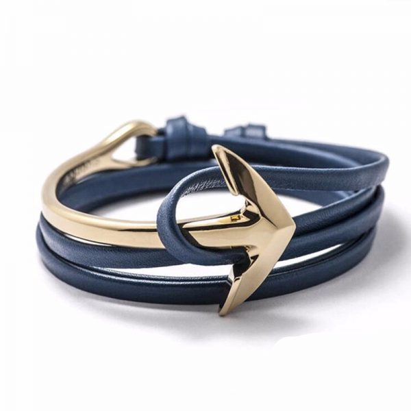 bracelet ancre cuir bleu