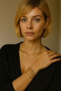 femme avec bracelets multitours dorés