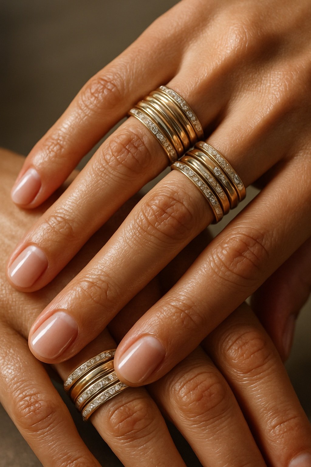 main avec bagues multitours doré pour femme