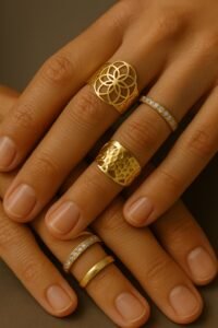 main avec bagues superposées