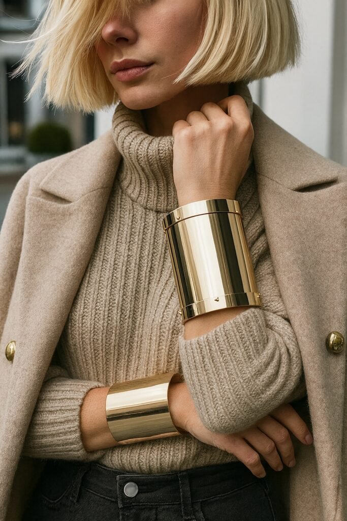 femme avec manchette xxl doré 
