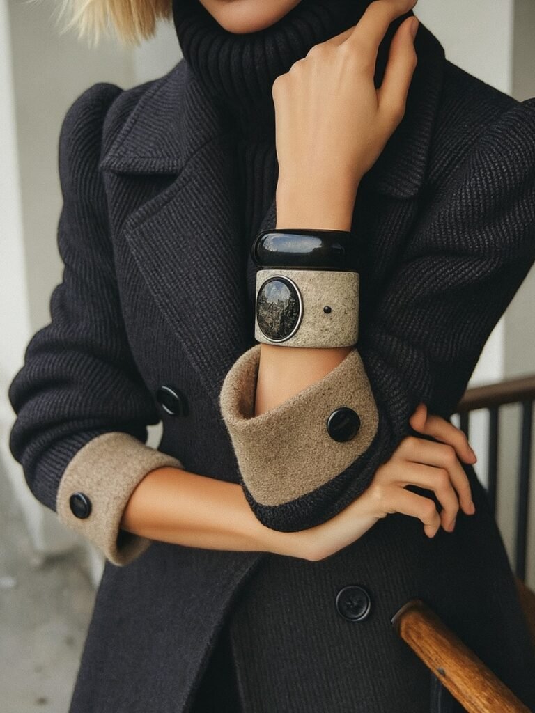 femme avec bracelets joncs tendance hiver 