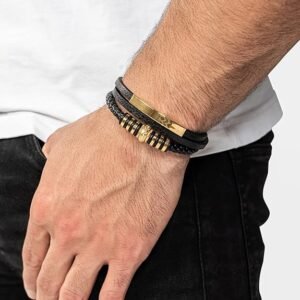 bracelet homme noir et doré